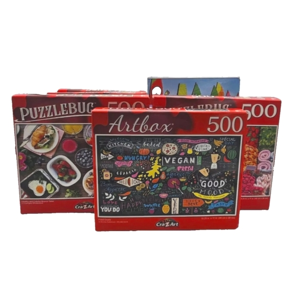 Bundle of 8 NEW Puzzlebug Artbox 500 Piece Puzzles Pizza Candy Gnomes Sailboats - Picture 2 of 8